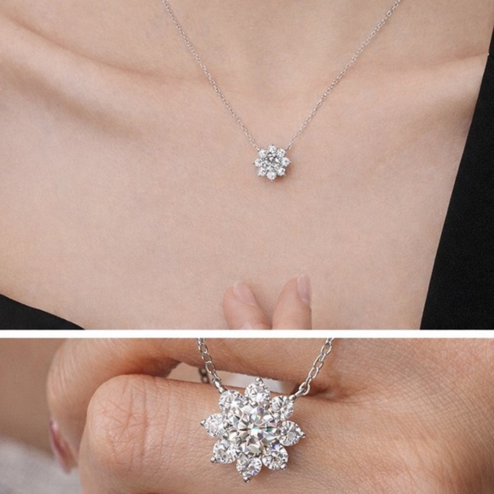 Elegant Sunflower Simulated Diamond Moissanite Pendant Necklace | Platinum-Tone